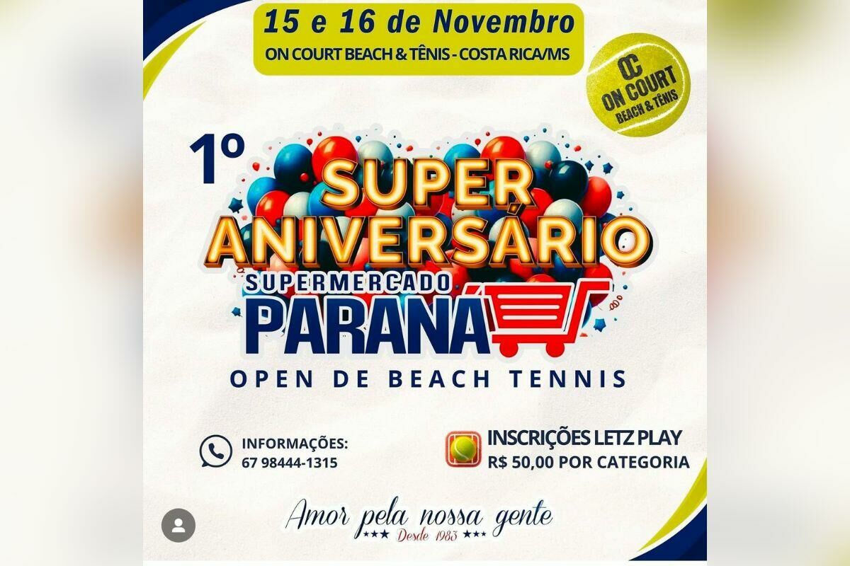 Imagem de compartilhamento para o artigo Supermercado Paraná comemora aniversário com torneio de Beach Tênis da MS Todo dia